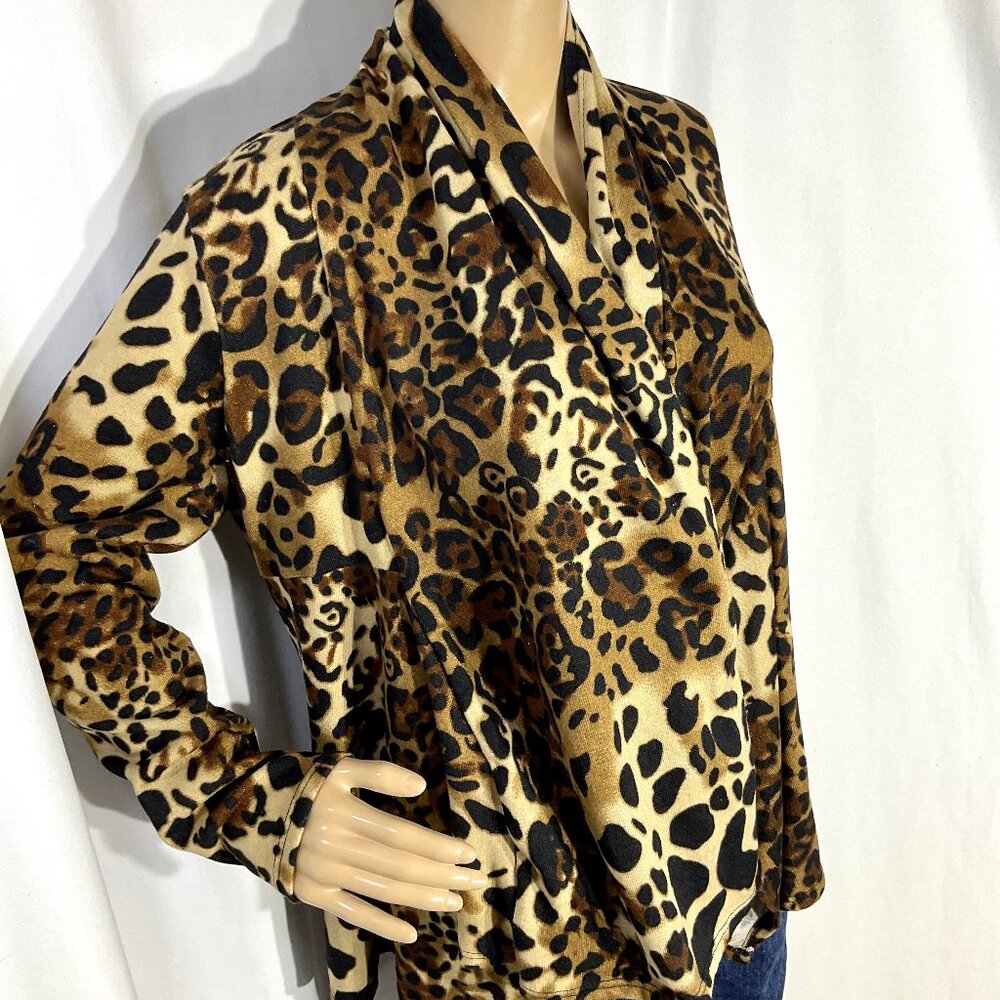 Isabella Rodriguez Sz L Leopard Animal Print Open Front Cardigan Y2K Womens